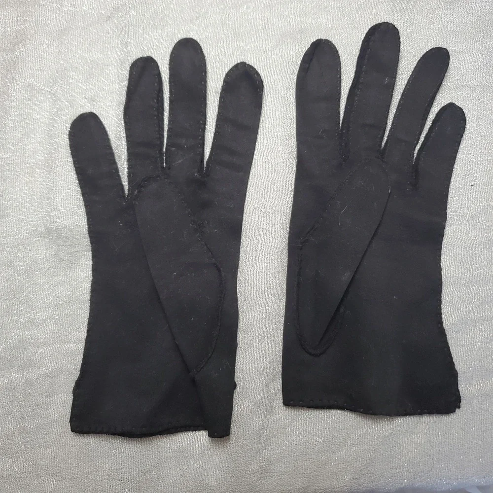 Vintage Black Formal Gloves Rhinestone Floral Embellished Wrist‎ Length Evening